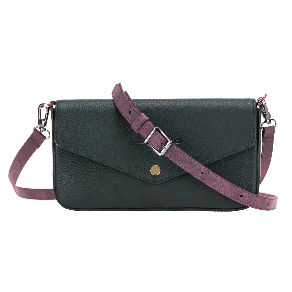 Purple Luxury Leather Cross-body Strap Wristlet bag with Metal Clip - Hardiston - 3