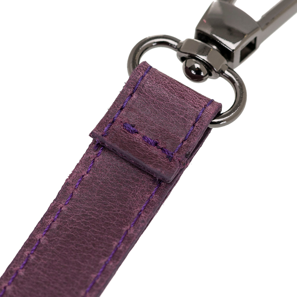 Purple Luxury Leather Cross-body Strap Wristlet bag with Metal Clip - Hardiston - 5