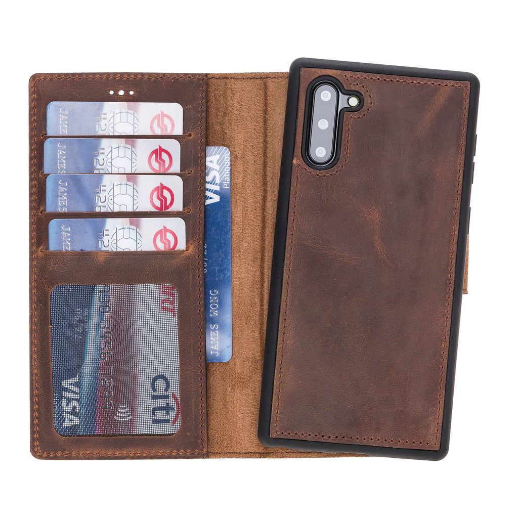 Samsung Galaxy Note 10 Brown Leather 2-in-1 Card Holder Wallet Case with S Pen - Hardiston - 1