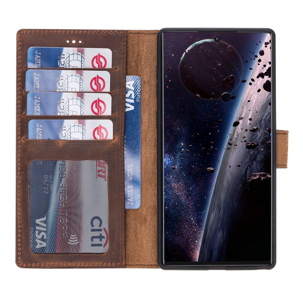 Samsung Galaxy Note 10 Brown Leather 2-in-1 Card Holder Wallet Case with S Pen - Hardiston - 2