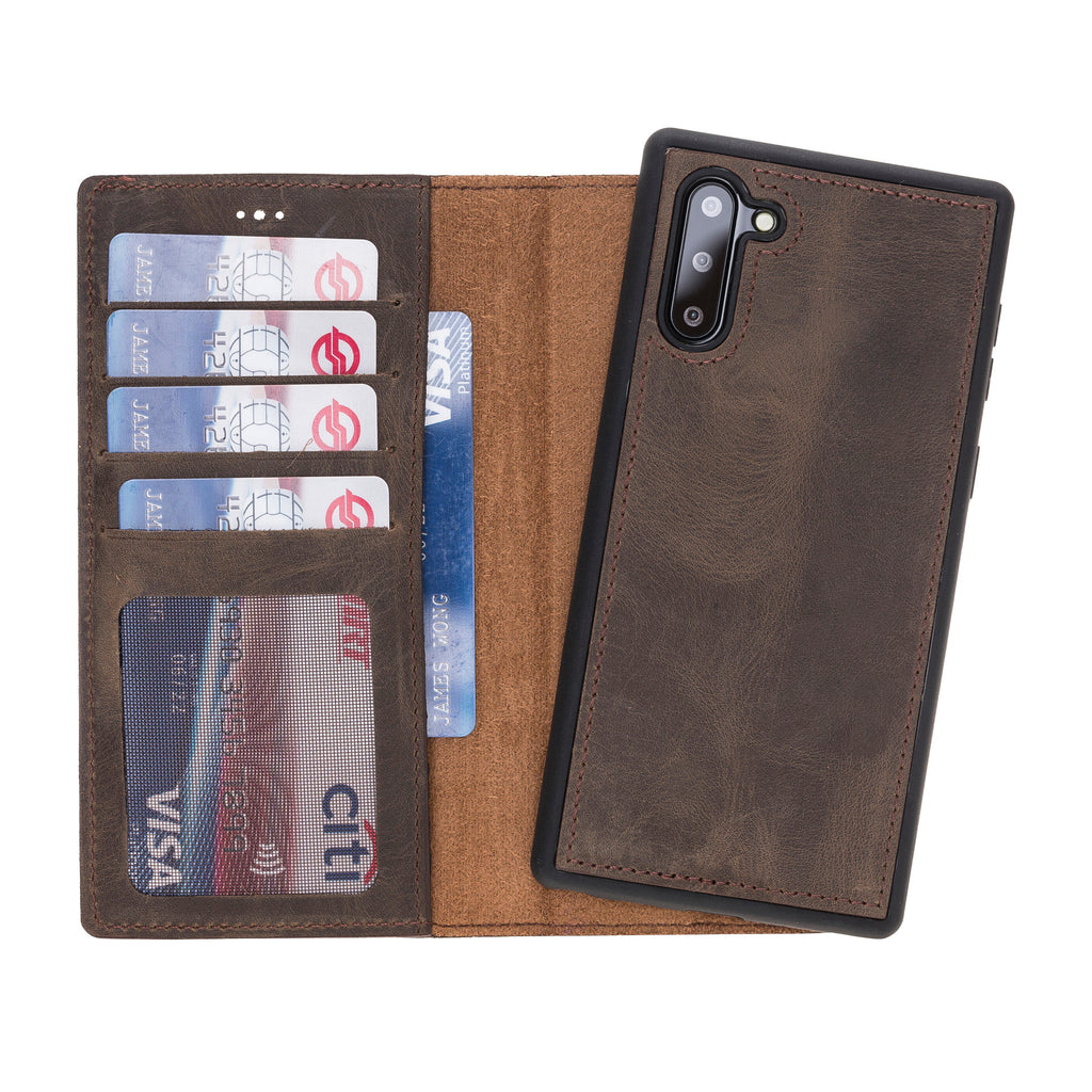 Samsung Galaxy Note 10 Mocha Leather 2-in-1 Card Holder Wallet Case with S Pen - Hardiston - 1