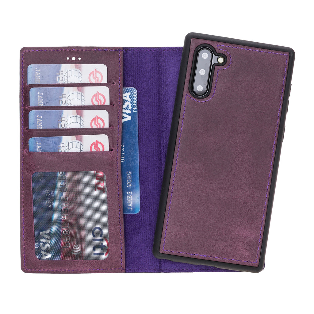 Samsung Galaxy Note 10 Purple Leather 2-in-1 Card Holder Wallet Case with S Pen - Hardiston - 1