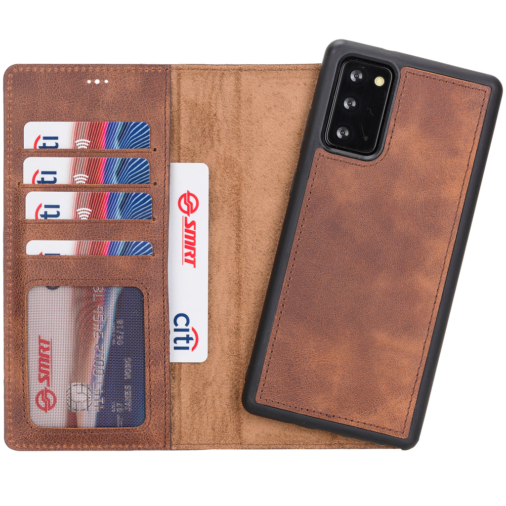 Samsung Galaxy Note 20 Brown Leather 2-in-1 Card Holder Wallet Case with S Pen - Hardiston - 1
