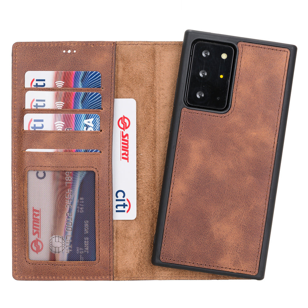 Samsung Galaxy Note 20 Plus Brown Leather 2-in-1 Card Holder Wallet Case with S Pen - Hardiston - 1