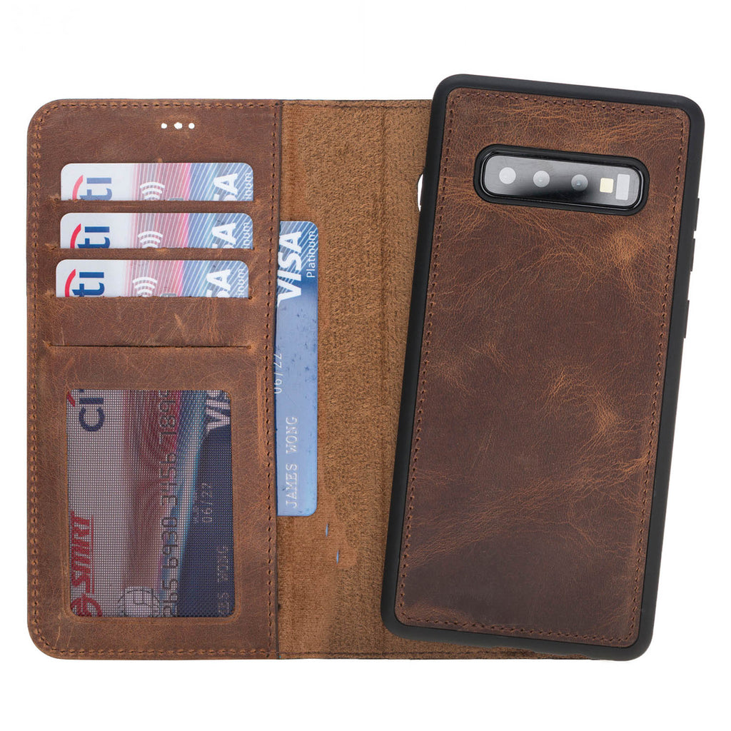 Samsung Galaxy S10+ Brown Leather 2-in-1 Wallet Case with Card Holder - Hardiston - 1