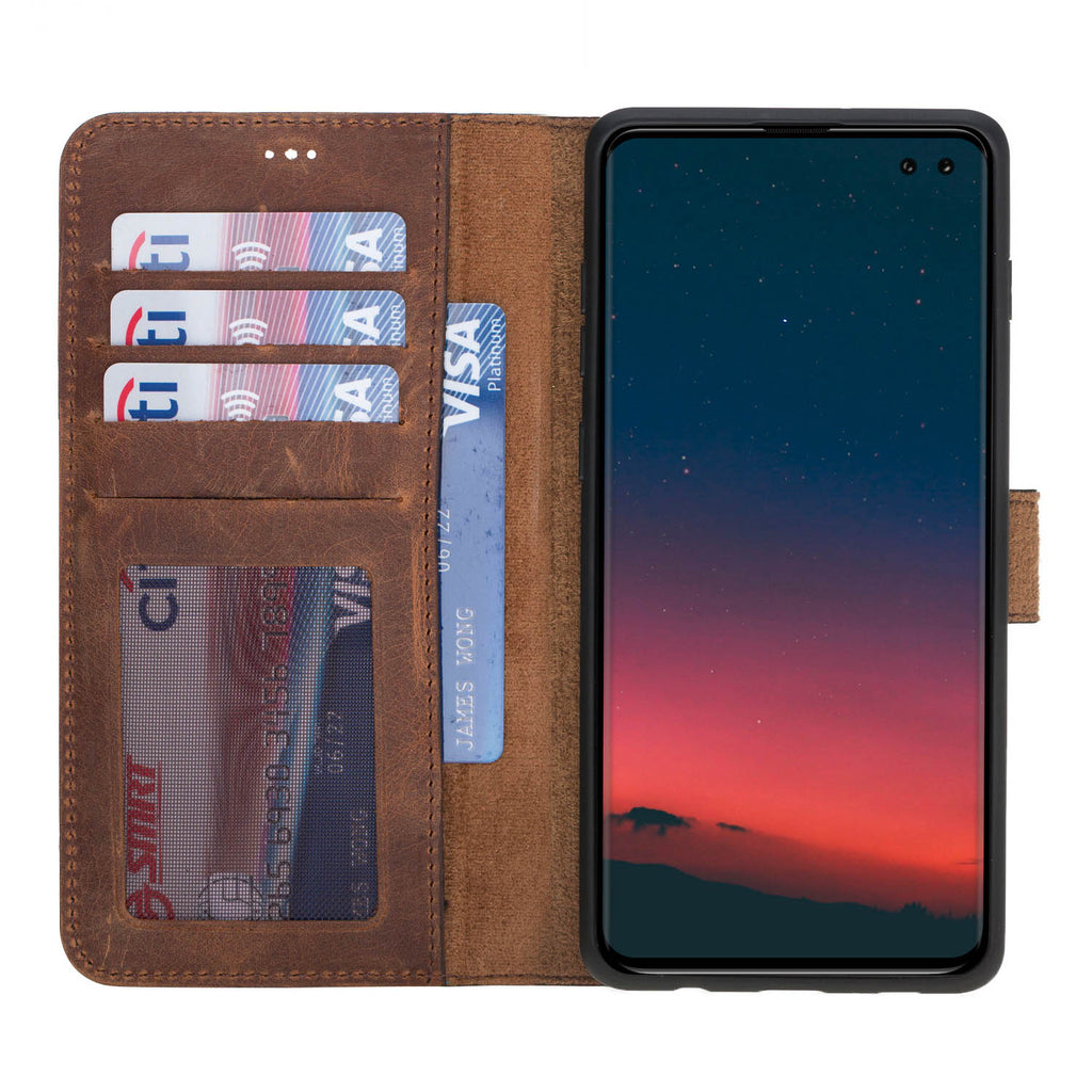 Samsung Galaxy S10+ Brown Leather 2-in-1 Wallet Case with Card Holder - Hardiston - 2