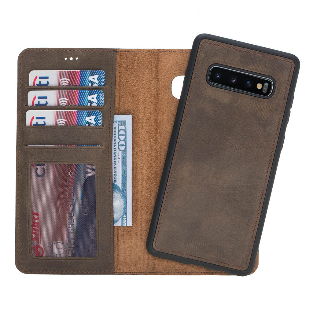 Samsung Galaxy S10+ Mocha Leather 2-in-1 Wallet Case with Card Holder - Hardiston - 1
