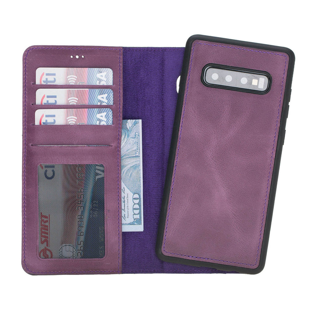 Samsung Galaxy S10+ Purple Leather 2-in-1 Wallet Case with Card Holder - Hardiston - 1