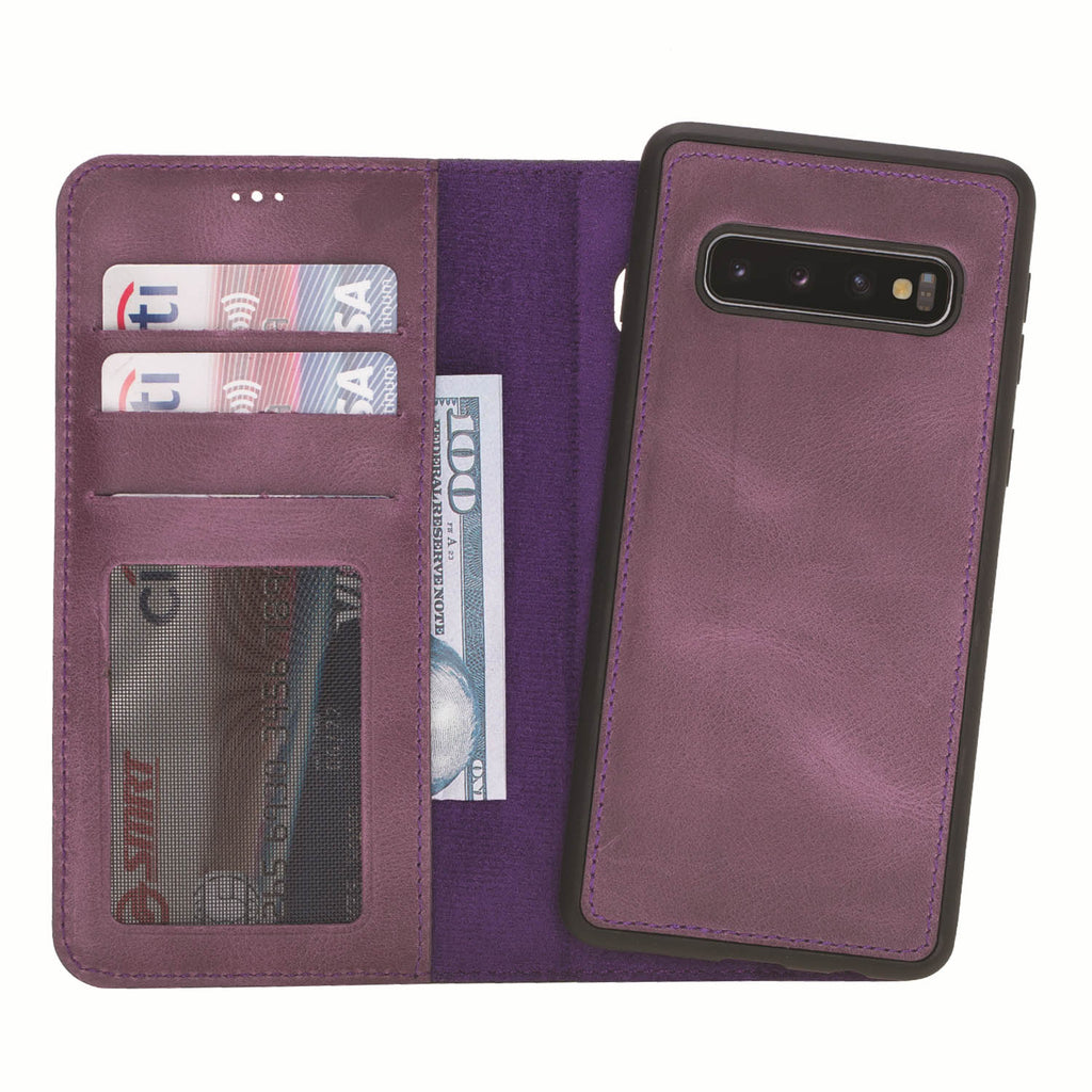 Samsung Galaxy S10 Purple Leather 2-in-1 Wallet Case with Card Holder - Hardiston - 1