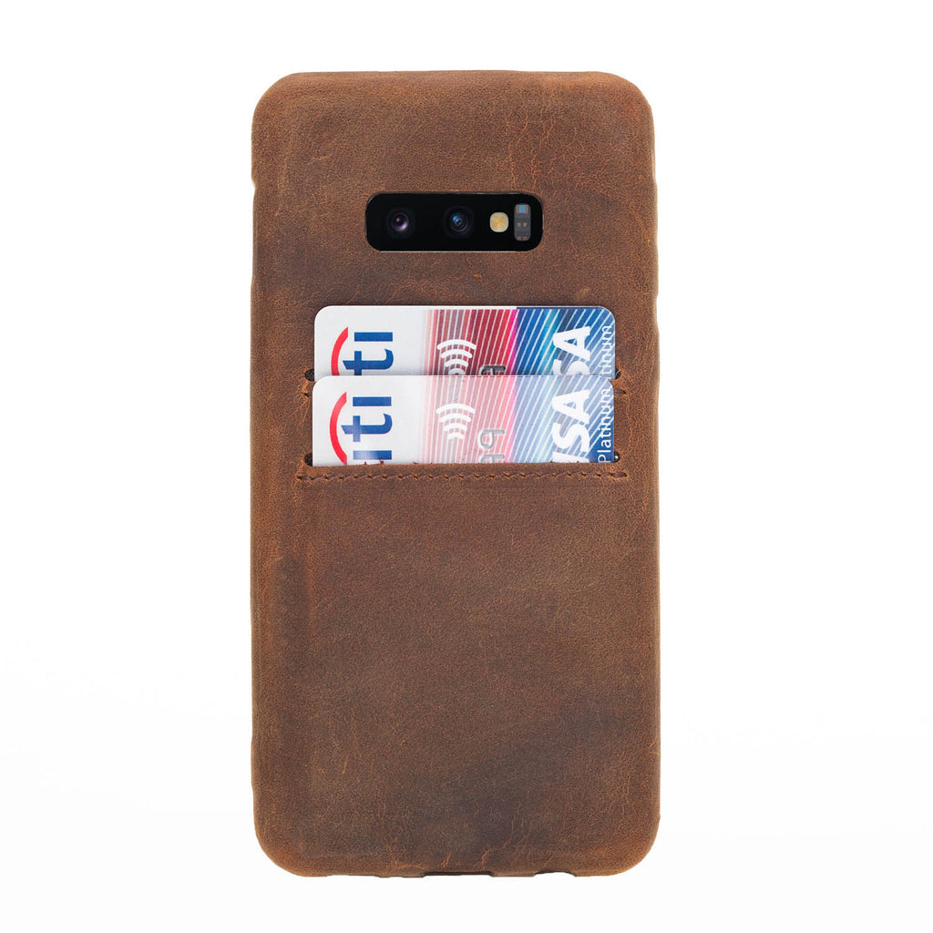 Samsung Galaxy S10e Brown Leather Snap-On Case with Card Holder - Hardiston - 1