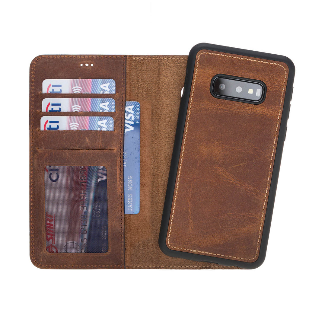 Samsung Galaxy S10e Brown Leather 2-in-1 Wallet Case with Card Holder - Hardiston - 1