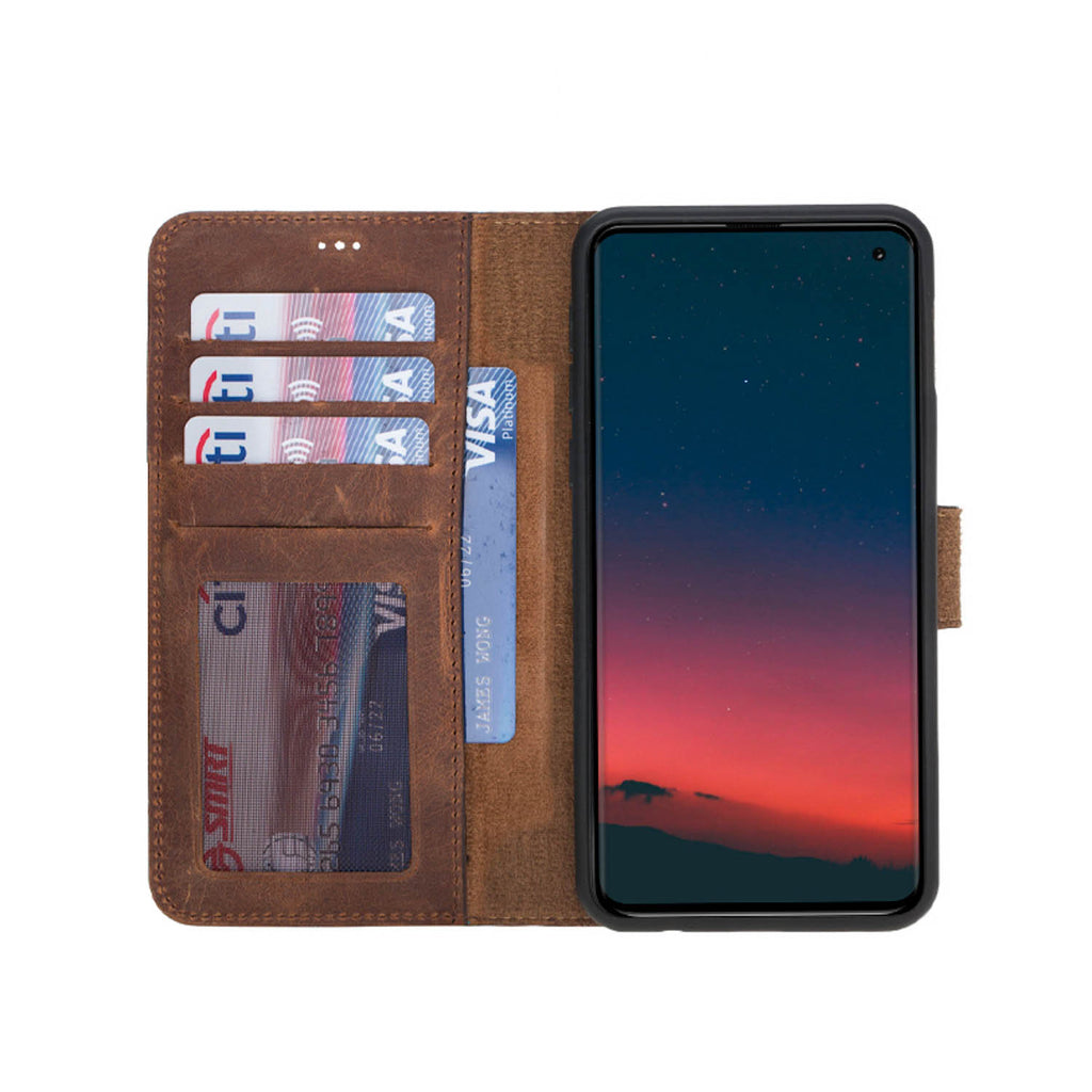 Samsung Galaxy S10e Brown Leather 2-in-1 Wallet Case with Card Holder - Hardiston - 2