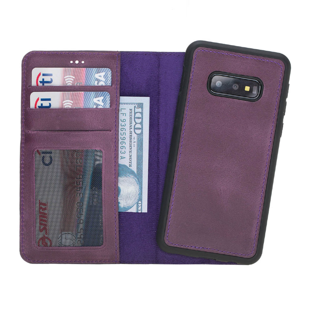Samsung Galaxy S10e Purple Leather 2-in-1 Wallet Case with Card Holder - Hardiston - 1