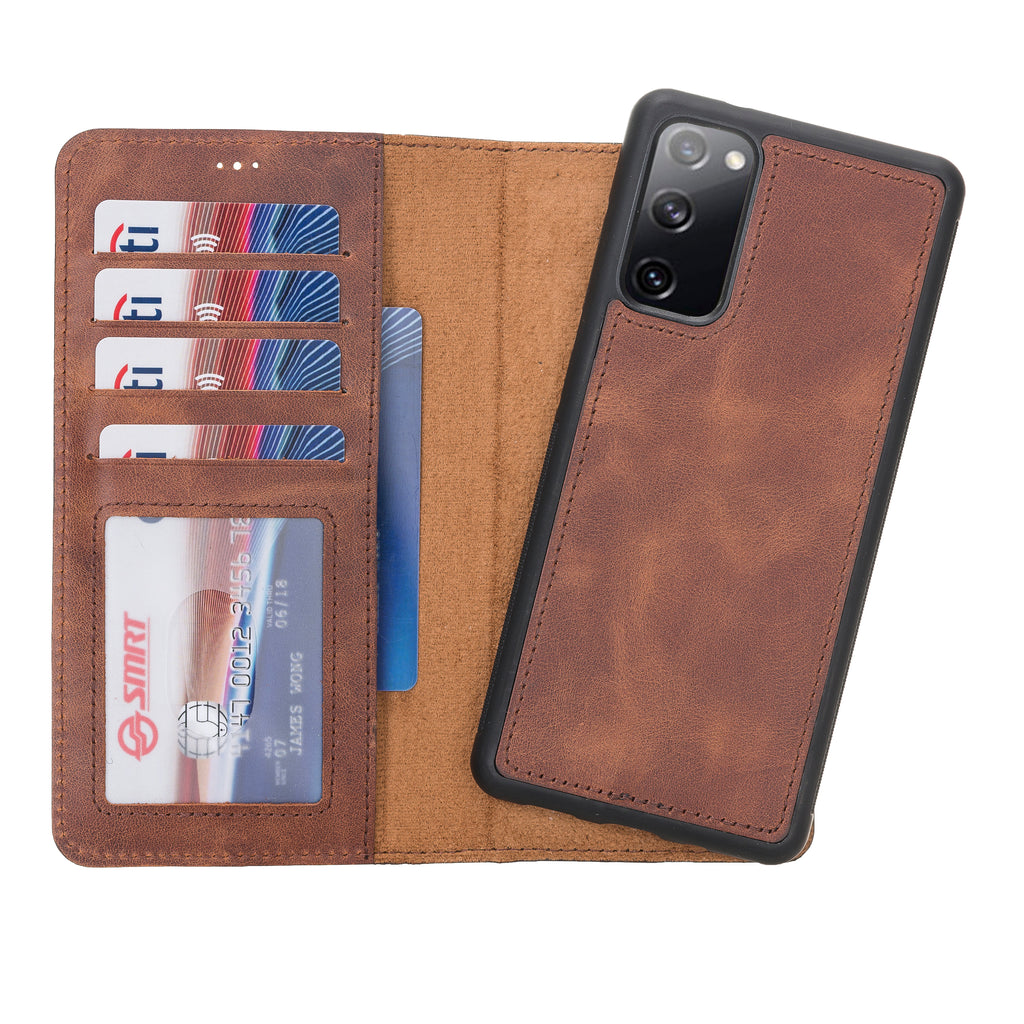 Samsung Galaxy S20 FE Brown Leather 2-in-1 Wallet Case with Card Holder - Hardiston - 1