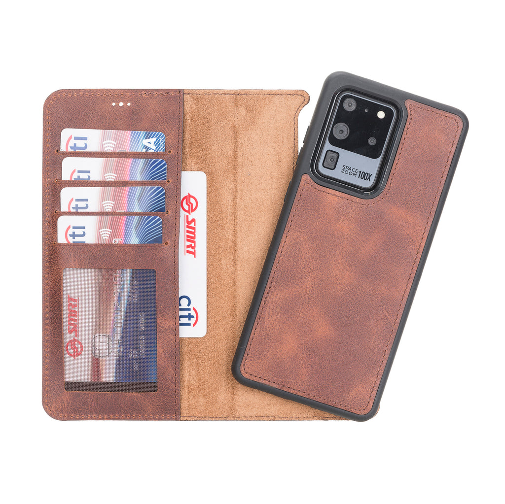 Samsung Galaxy S20 Ultra Brown Leather 2-in-1 Wallet Case with Card Holder - Hardiston - 1