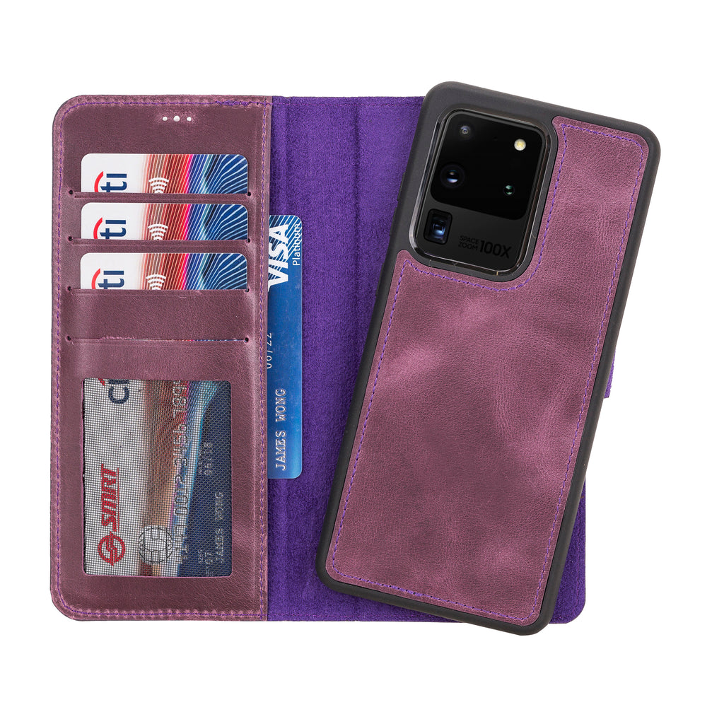 Samsung Galaxy S20 Ultra Purple Leather 2-in-1 Wallet Case with Card Holder - Hardiston - 1