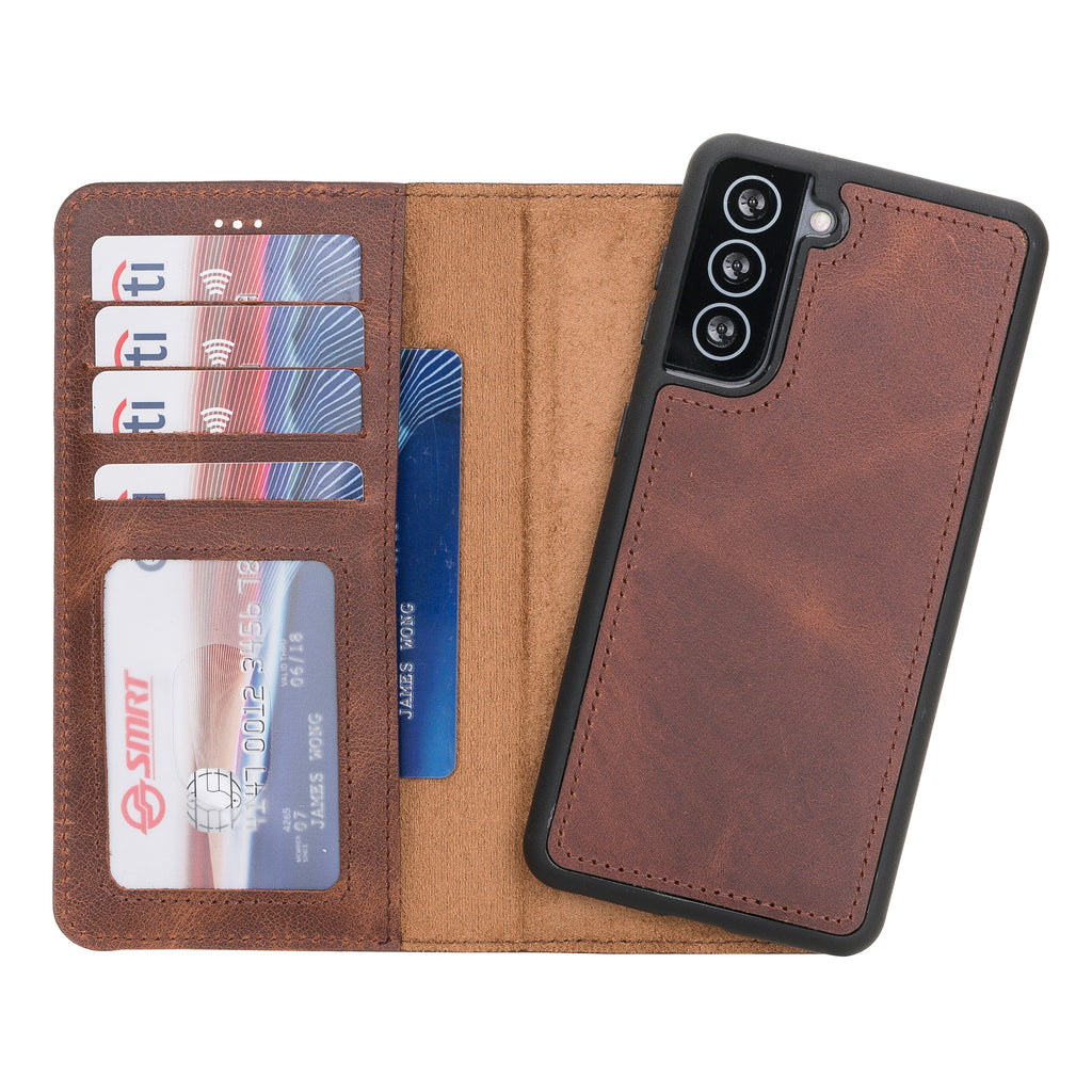 Samsung Galaxy S21 Brown Leather 2-in-1 Wallet Case with Card Holder - Hardiston - 1