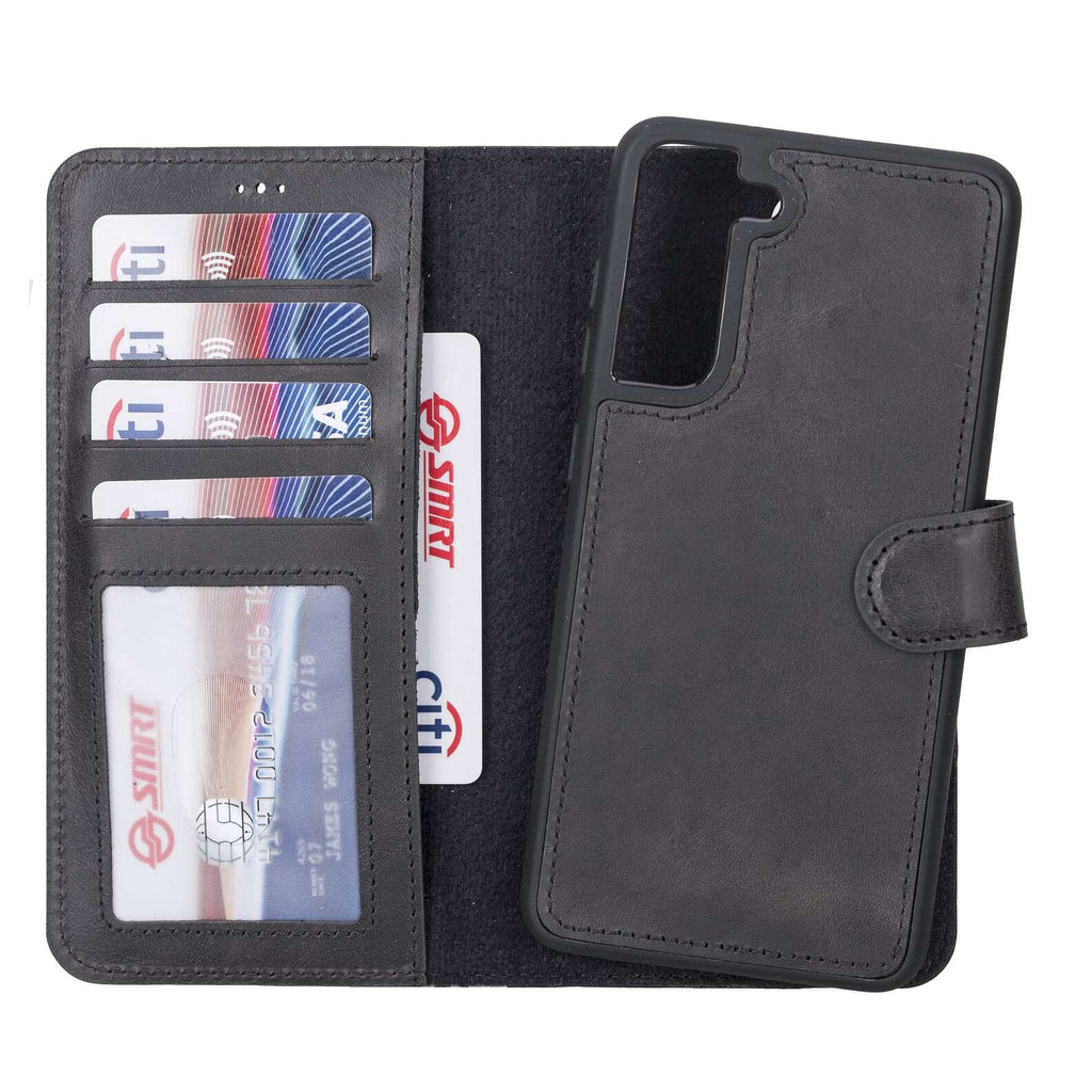 Samsung Galaxy S21 FE Black Leather 2-in-1 Wallet Case with Card Holder - Hardiston - 1