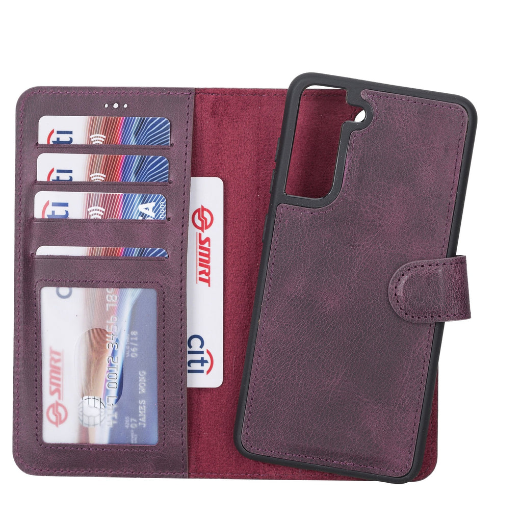 Samsung Galaxy S21 FE Purple Leather 2-in-1 Wallet Case with Card Holder - Hardiston - 1