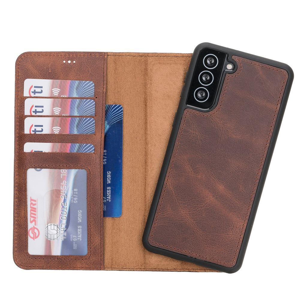 Samsung Galaxy S21+ Brown Leather 2-in-1 Wallet Case with Card Holder - Hardiston - 1