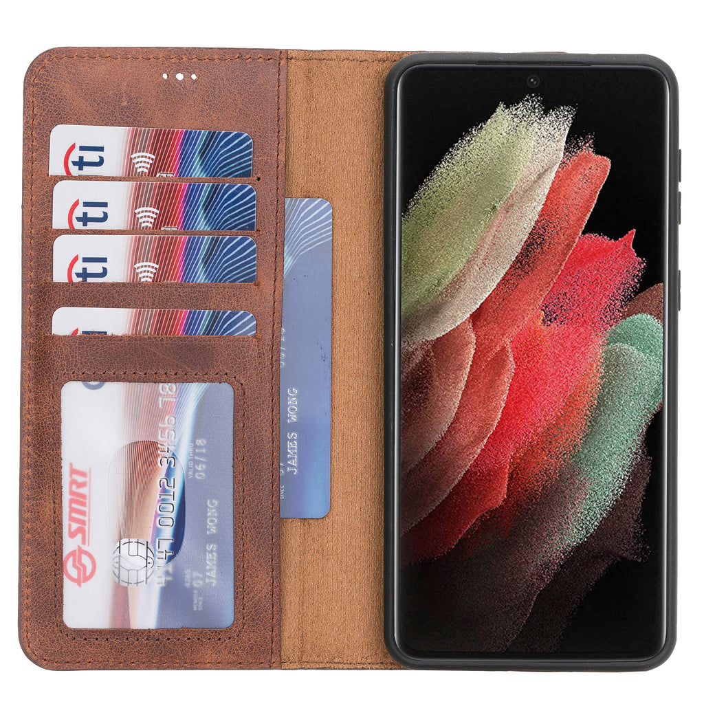 Samsung Galaxy S21+ Brown Leather 2-in-1 Wallet Case with Card Holder - Hardiston - 2