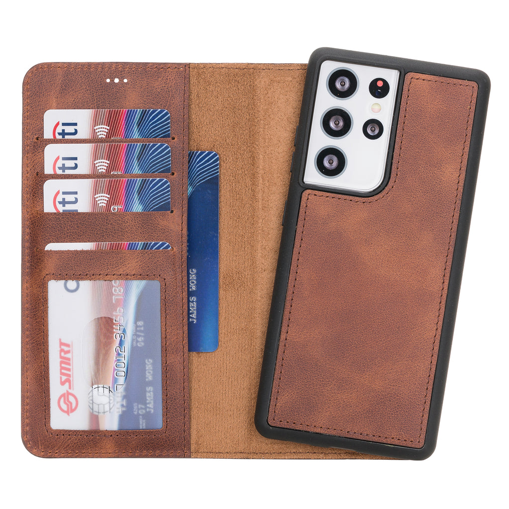 Samsung Galaxy S21 Ultra Brown Leather 2-in-1 Wallet Case with Card Holder - Hardiston - 1