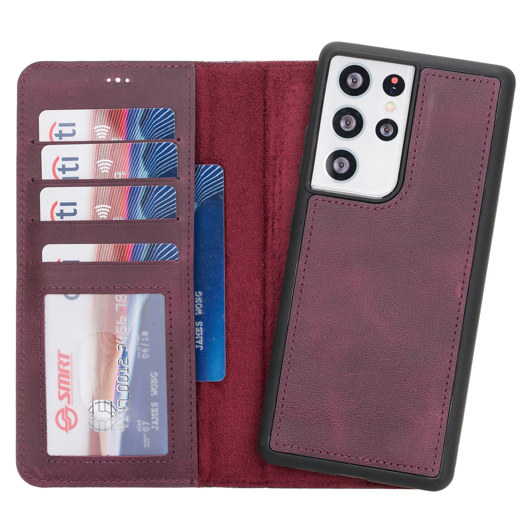 Samsung Galaxy S21 Ultra Purple Leather 2-in-1 Wallet Case with Card Holder - Hardiston - 1