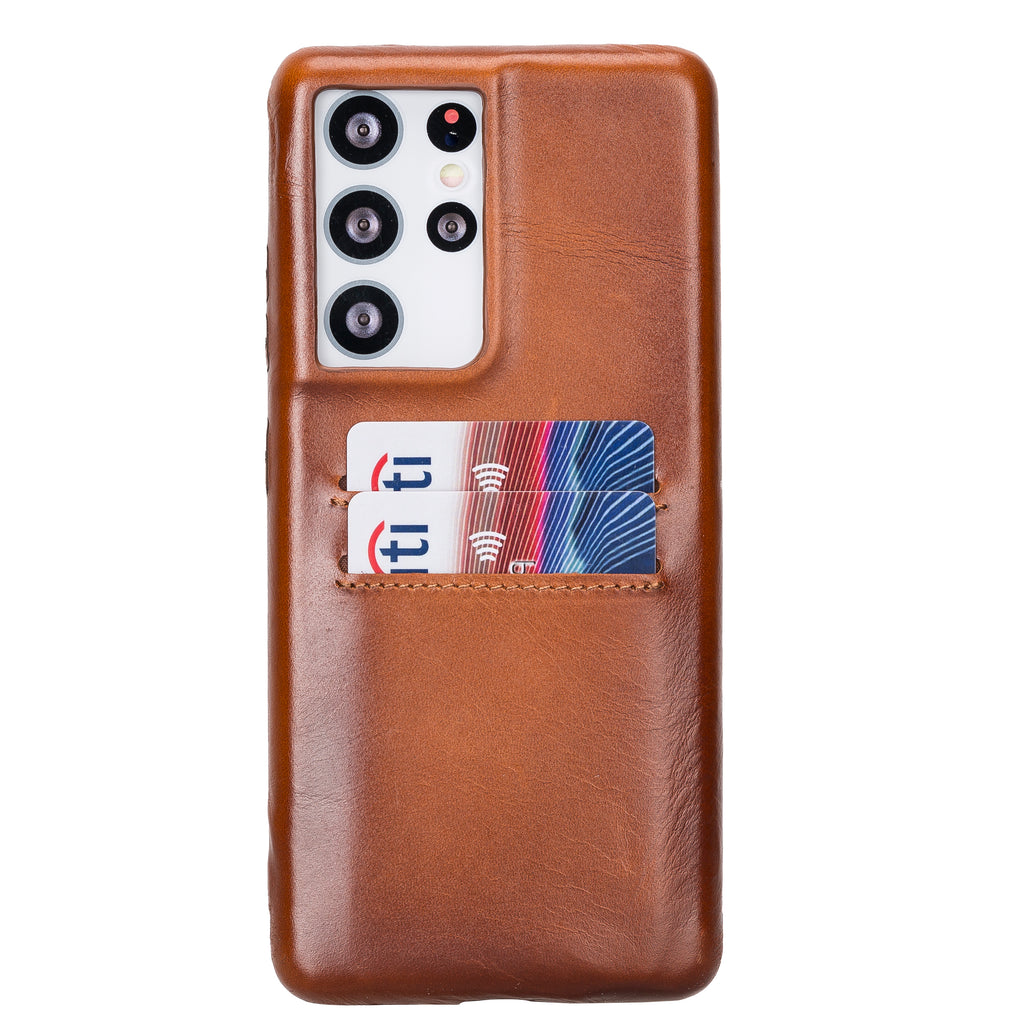 Samsung Galaxy S21 Ultra Russet Leather Snap-On Case with Card Holder - Hardiston - 1