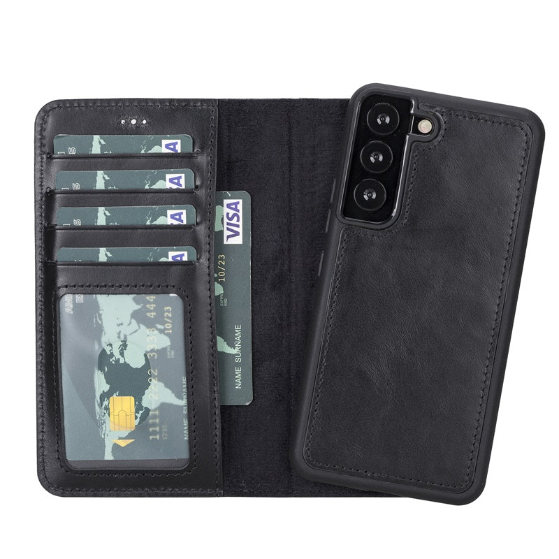 Samsung Galaxy S22 Black Leather 2-in-1 Wallet Case with Card Holder - Hardiston - 1