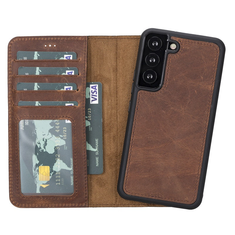 Samsung Galaxy S22 Brown Leather 2-in-1 Wallet Case with Card Holder - Hardiston - 1