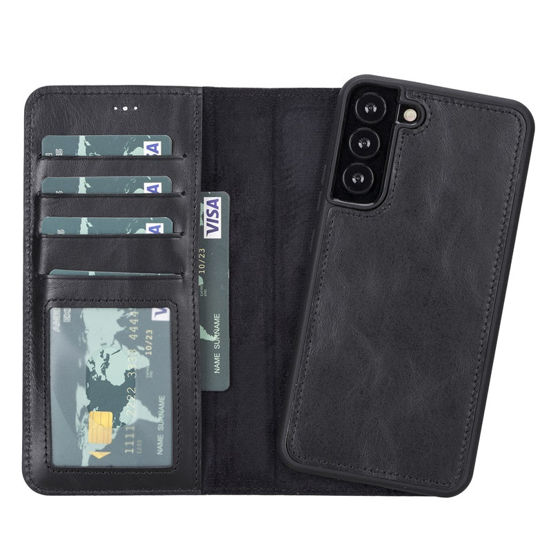 Samsung Galaxy S22+ Black Leather 2-in-1 Wallet Case with Card Holder - Hardiston - 1