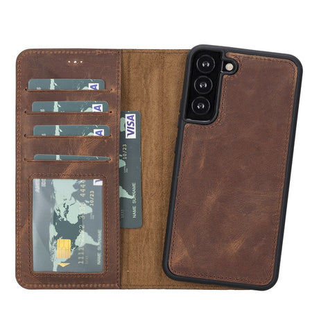 Samsung Galaxy S22+ Brown Leather 2-in-1 Wallet Case with Card Holder - Hardiston - 1