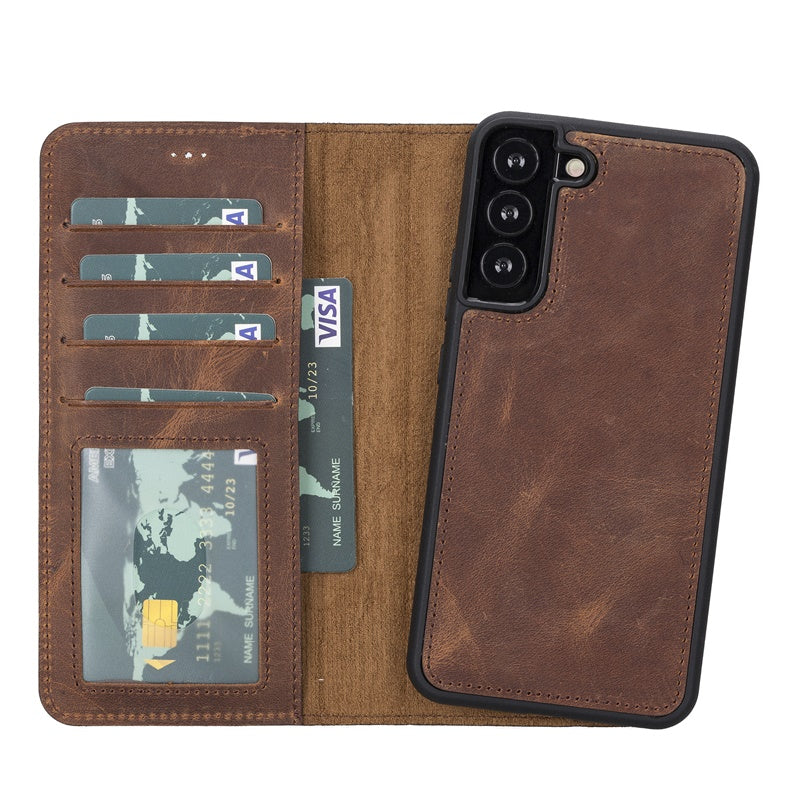 Samsung Galaxy S22+ Brown Leather 2-in-1 Wallet Case with Card Holder - Hardiston - 1