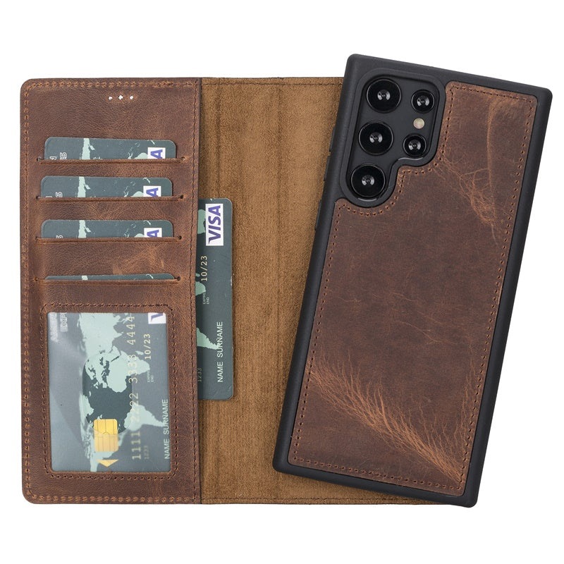 Samsung Galaxy S22 Ultra Brown Leather 2-in-1 Wallet Case with Card Holder - Hardiston - 1