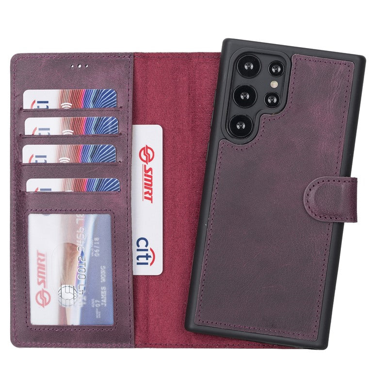 Samsung Galaxy S22 Ultra Purple Leather 2-in-1 Wallet Case with Card Holder - Hardiston - 1