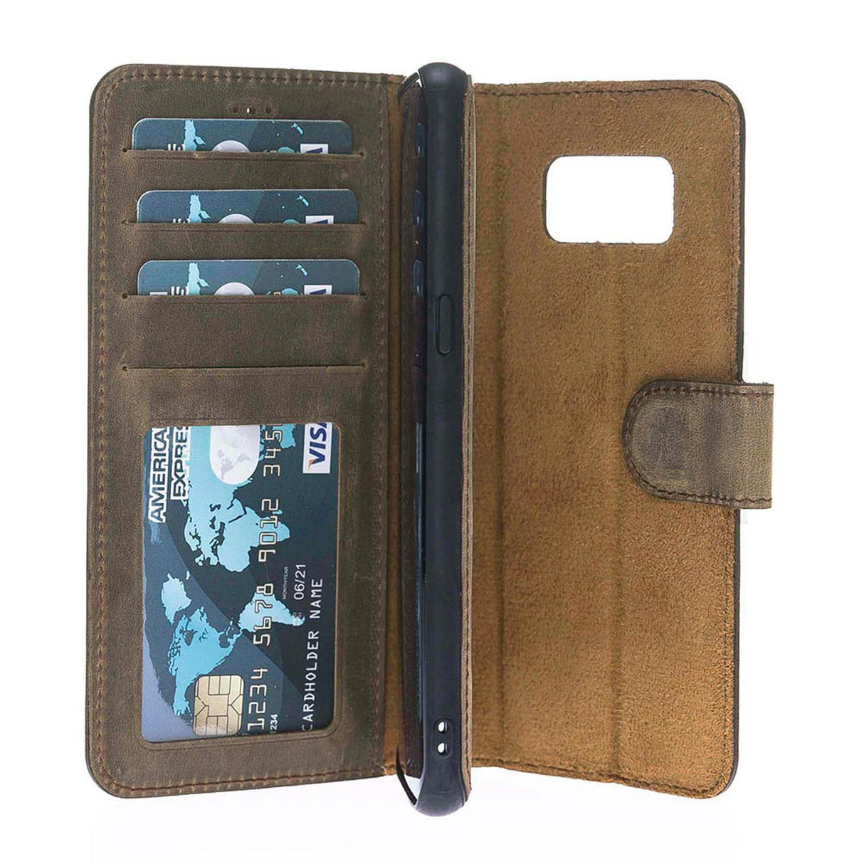 Samsung Galaxy S8+ Camel Leather 2-in-1 Wallet Case with Card Holder - Hardiston - 3