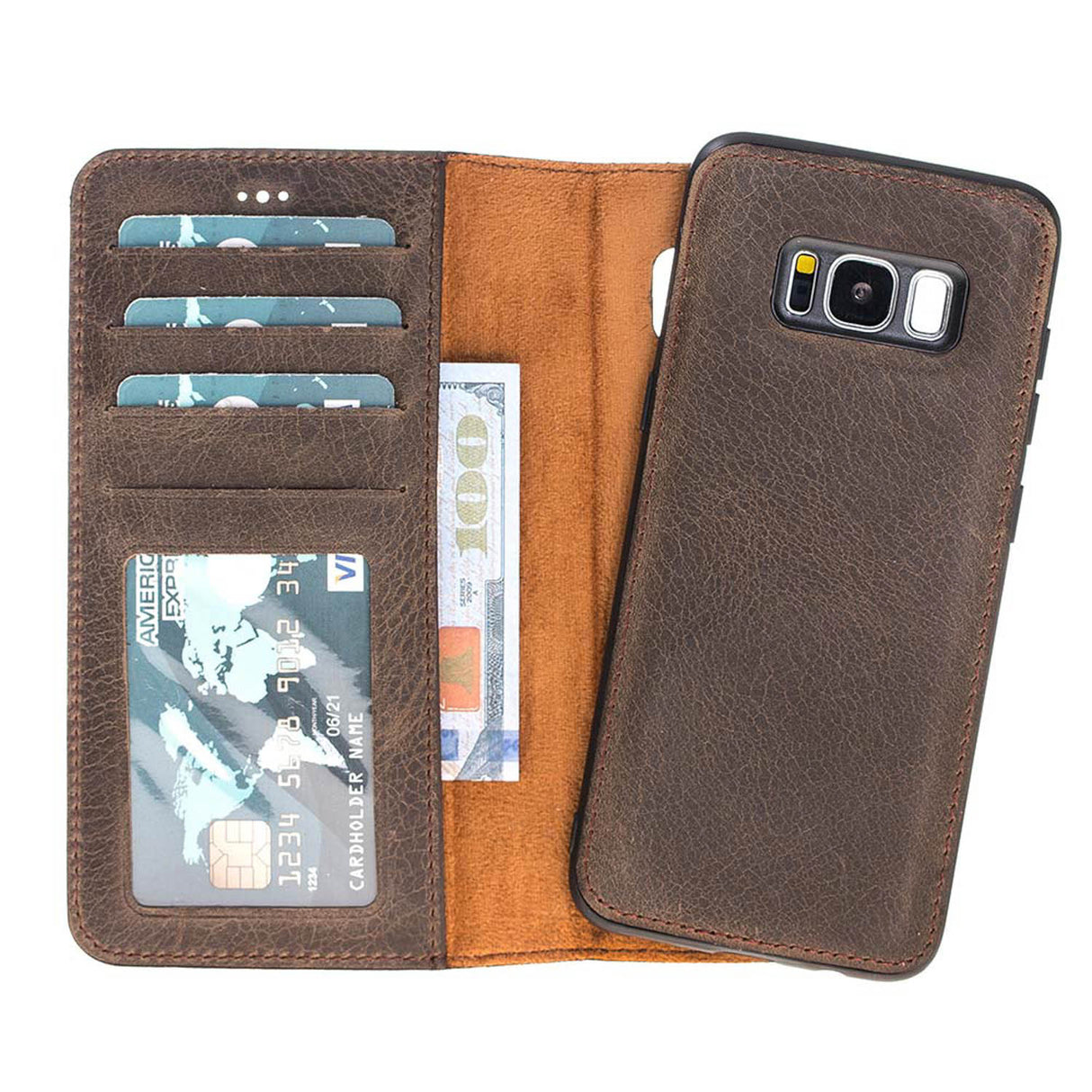 Samsung Galaxy S8+ Mocha Leather 2-in-1 Wallet Case with Card Holder - Hardiston - 1