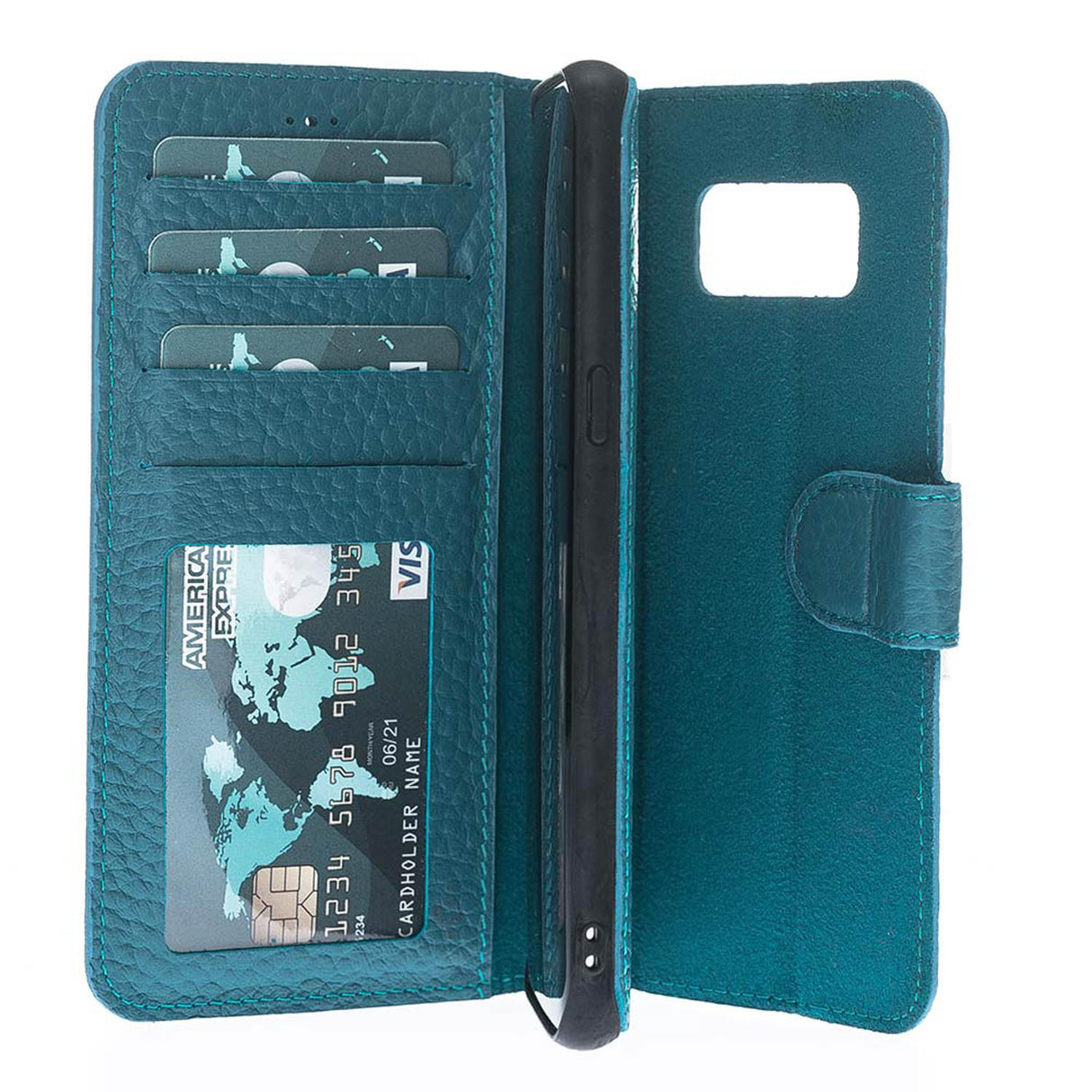 Samsung Galaxy S8+ Turquoise Leather 2-in-1 Wallet Case with Card Holder - Hardiston - 3