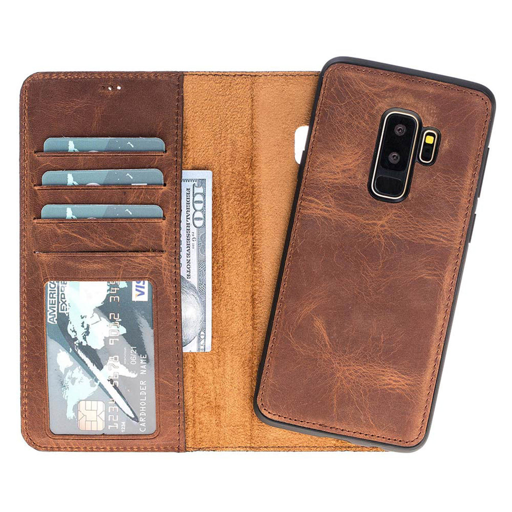Samsung Galaxy S9+ Brown Leather 2-in-1 Wallet Case with Card Holder - Hardiston - 1