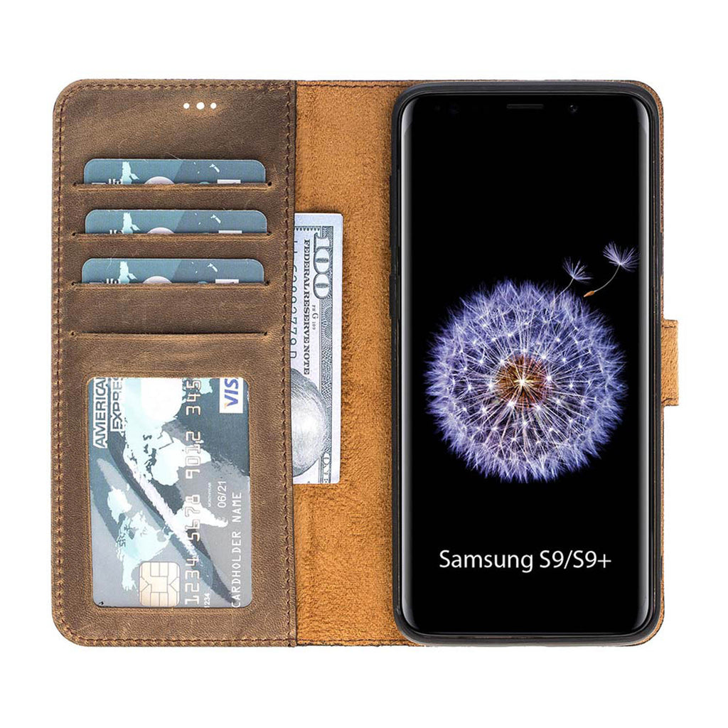 Samsung Galaxy S9+ Camel Leather 2-in-1 Wallet Case with Card Holder - Hardiston - 2