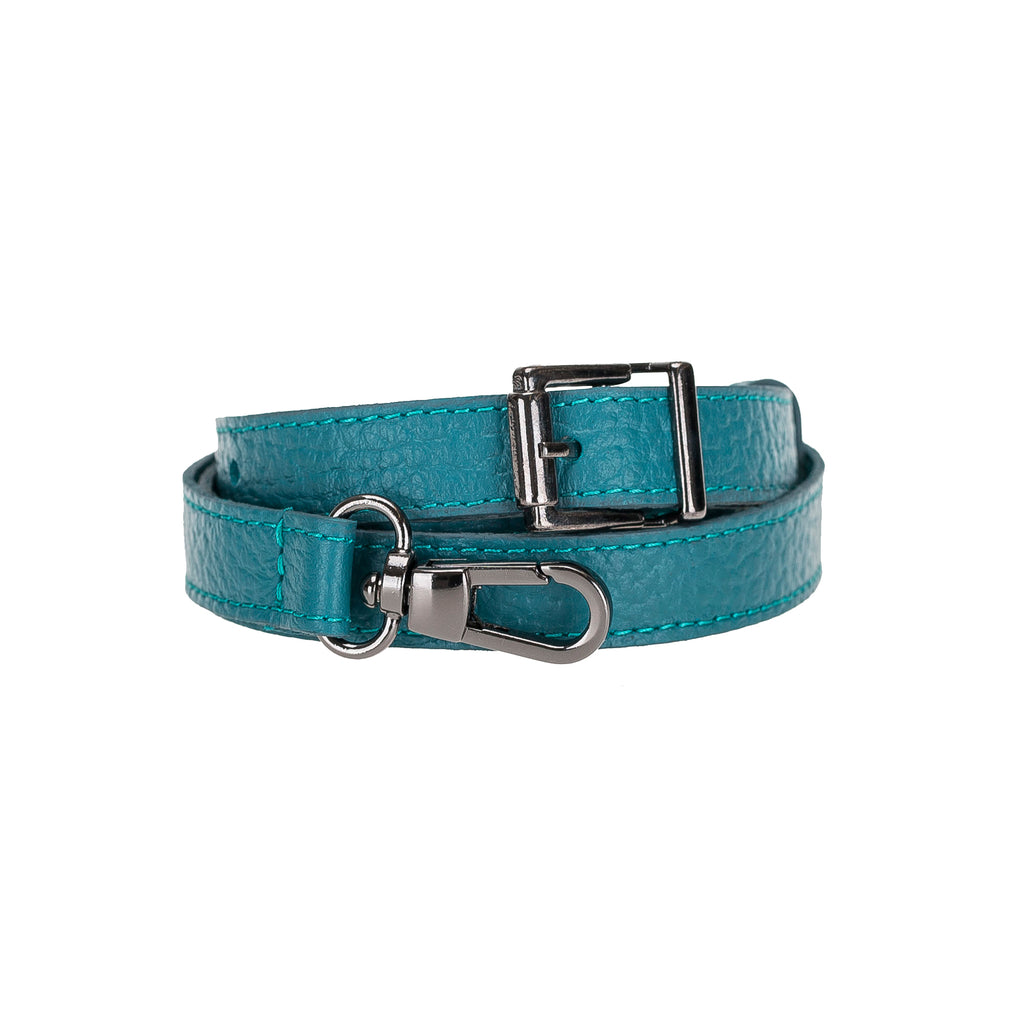 Turquoise Luxury Leather Cross-body Strap Wristlet bag with Metal Clip - Hardiston - 1