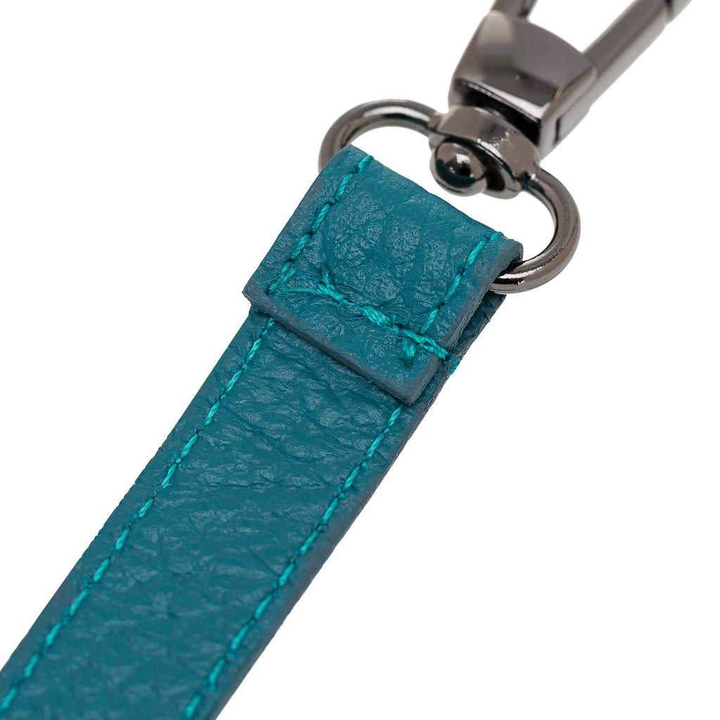 Turquoise Luxury Leather Cross-body Strap Wristlet bag with Metal Clip - Hardiston - 5
