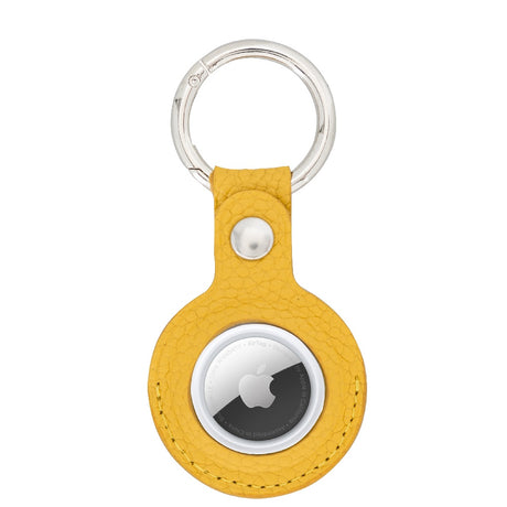 Yellow Leather Apple AirTag Case Holder with Key Ring - Hardiston Leather - 1