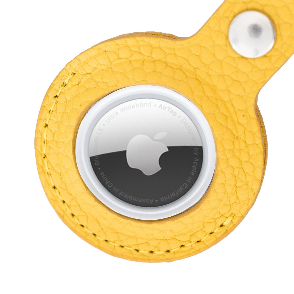 Yellow Leather Apple AirTag Case Holder with Key Ring - Hardiston Leather - 4