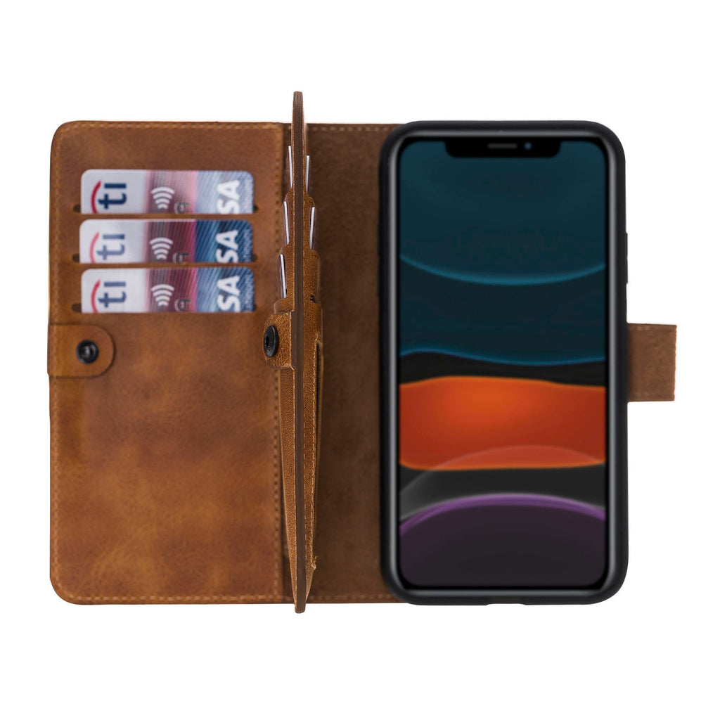 iPhone 11 Amber Leather Detachable Dual 2-in-1 Wallet Case with Card Holder - Hardiston - 1