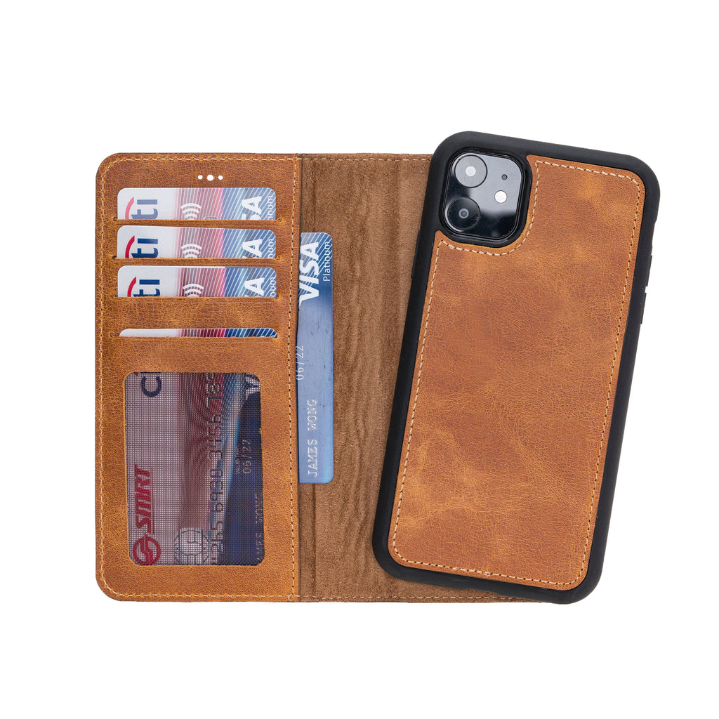 iPhone 11 Amber Leather Detachable 2-in-1 Wallet Case with Card Holder - Hardiston - 1