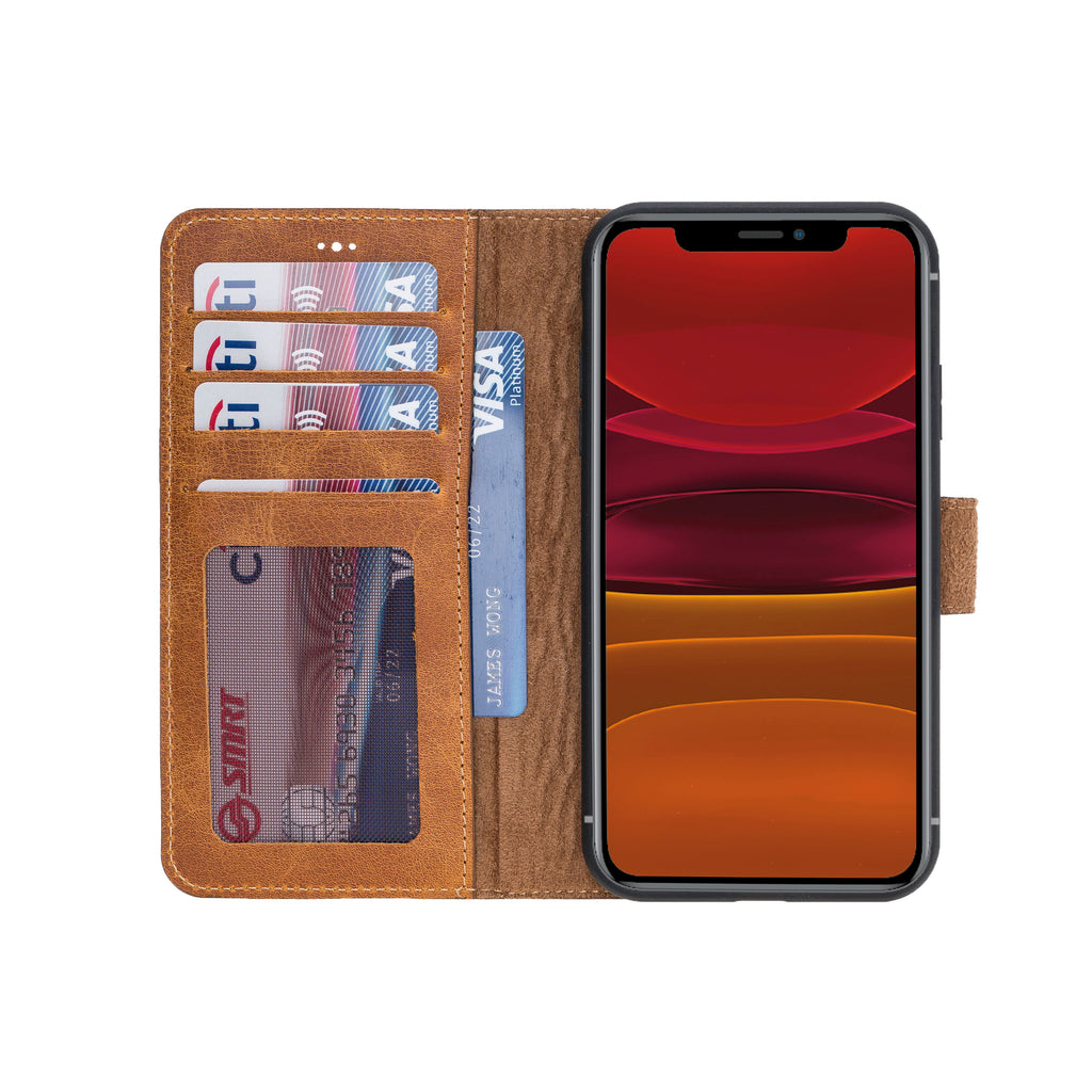 iPhone 11 Amber Leather Detachable 2-in-1 Wallet Case with Card Holder - Hardiston - 2