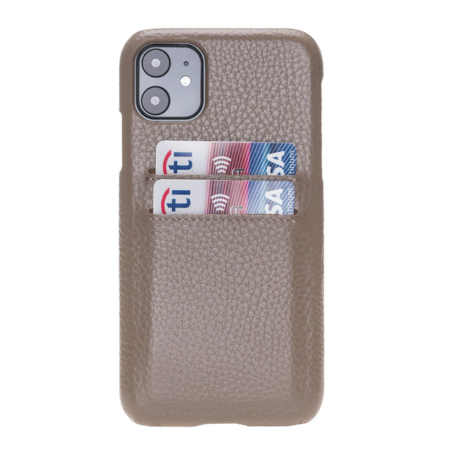 iPhone 11 Beige Leather Snap-On Case with Card Holder - Hardiston - 1