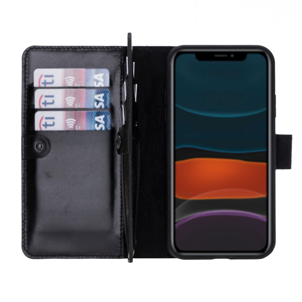 iPhone 11 Black Leather Detachable Dual 2-in-1 Wallet Case with Card Holder - Hardiston - 1