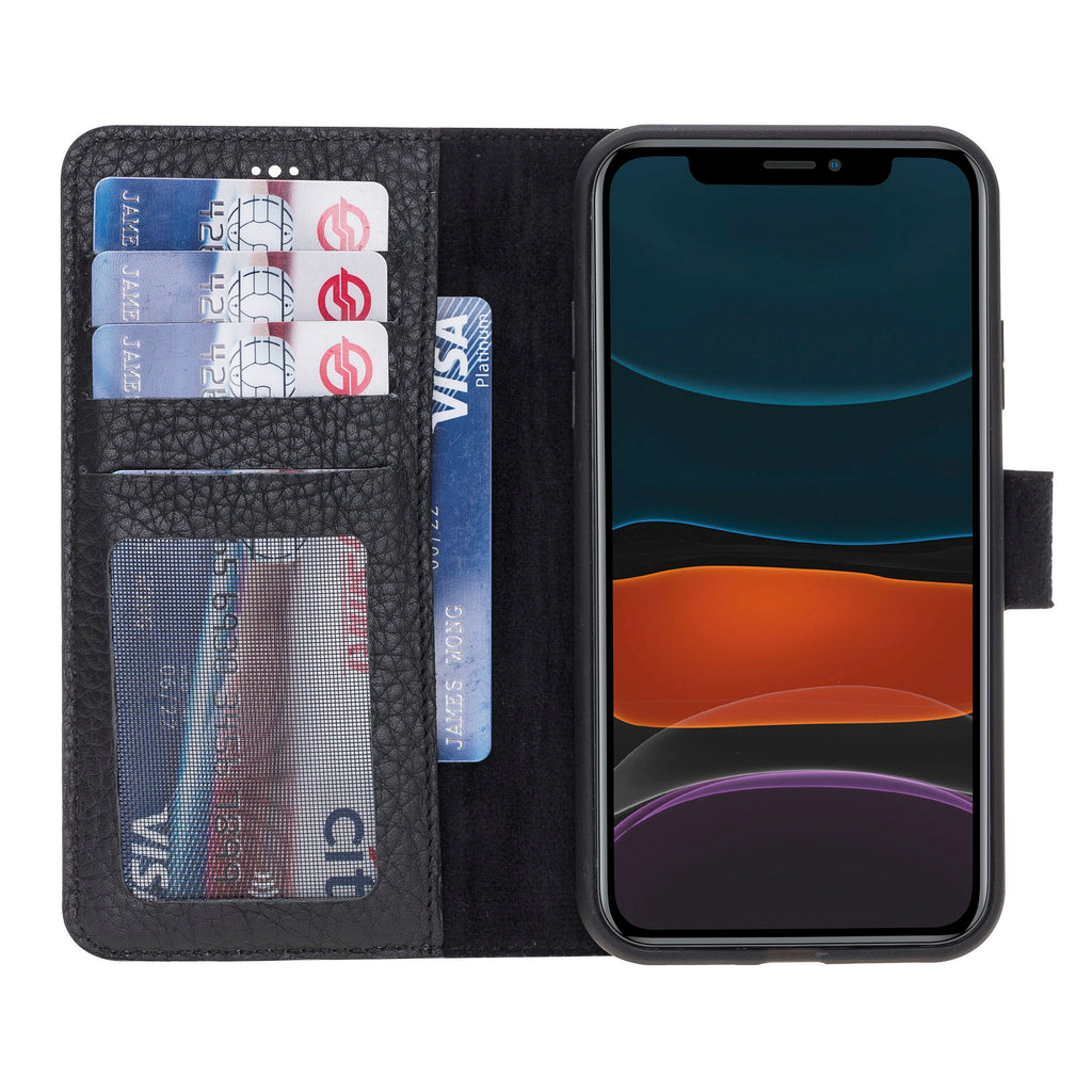 iPhone 11 Black Leather Detachable 2-in-1 Wallet Case with Card Holder - Hardiston - 2